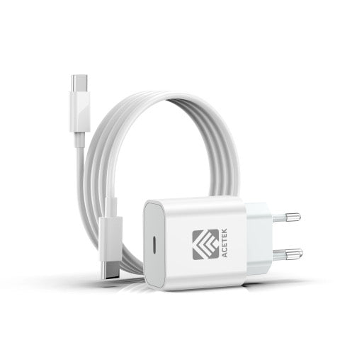 Acetek 20W Snabbladdare med 1m USB-C till USB-C kabel för Andriod/iPhone 15&16