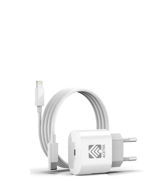 Acetek 20W Snabbladdare med 1m USB-C till Lightning Laddare för iPhone